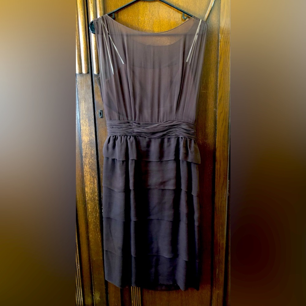 Vintage 1950s chiffon chocolate brown cocktail dress ruffles